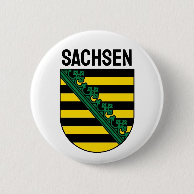 Macaron Rond 5 Cm Armoiries de Sachsen (Saxe), ALLEMANDE (Devant)