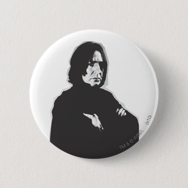 Macaron Rond 5 Cm Armoiries de Snape Severus croisées B-W (Devant)