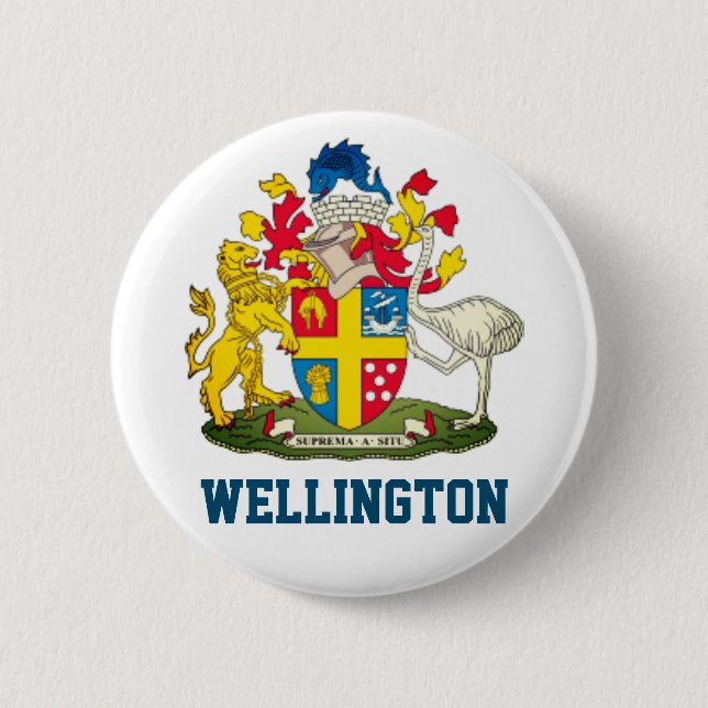 Macaron Rond 5 Cm Armoiries de Wellington, Nouvelle-Zélande (Devant)