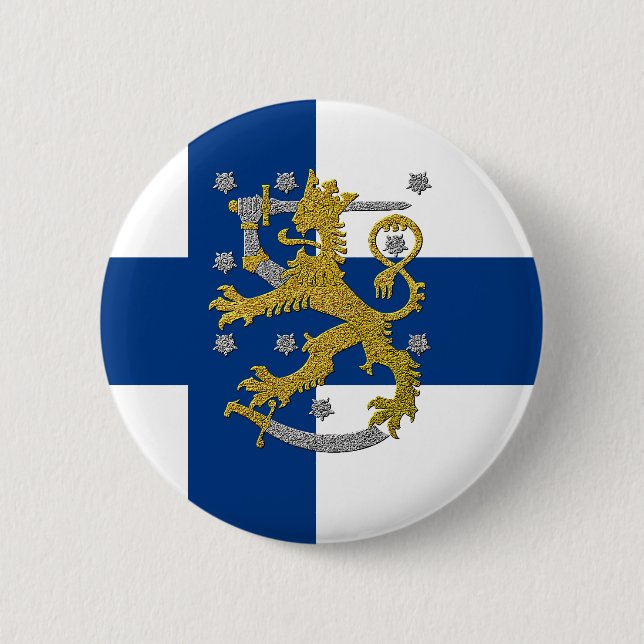 Macaron Rond 5 Cm Armoiries et drapeau de la Finlande  (Devant)