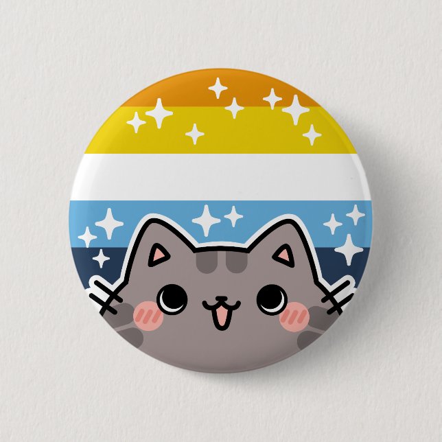 Macaron Rond 5 Cm AroAce LGBT Pride Drapeau Bouton Chat (Devant)