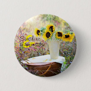 Macaron Rond 5 Cm Arrangement de tournesol Soleil et bonheur