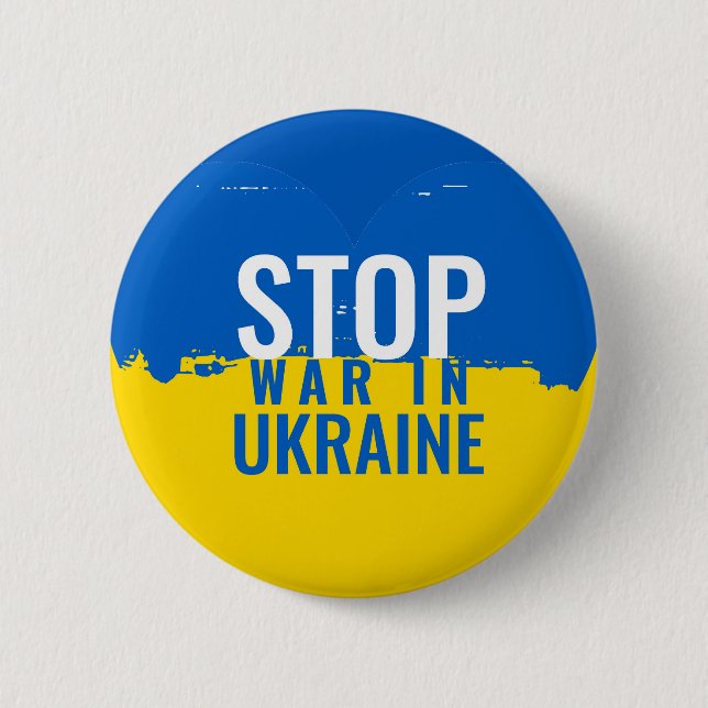 Macaron Rond 5 Cm Arrêtez la guerre en Ukraine. Soutenez l'Ukraine. (Devant)