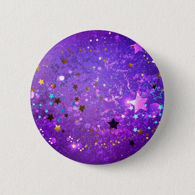 Macaron Rond 5 Cm Arrière - plan de feuille violet avec étoiles (Devant)