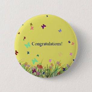 Macaron Rond 5 Cm Arrière - plan jaune de papillon de félicitation
