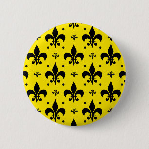 Macaron Rond 5 Cm Arrière - plan Jaune Fleur-de-lis Motif Design