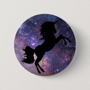 Macaron Rond 5 Cm Arrière - plan noir de galaxie de licorne