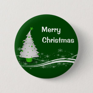 Macaron Rond 5 Cm Arrière - plan vert et arbre de Noël blanc