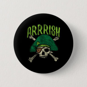 Macaron Rond 5 Cm Arrish Pirate Irlandais Crâne Leprechaun St Patric