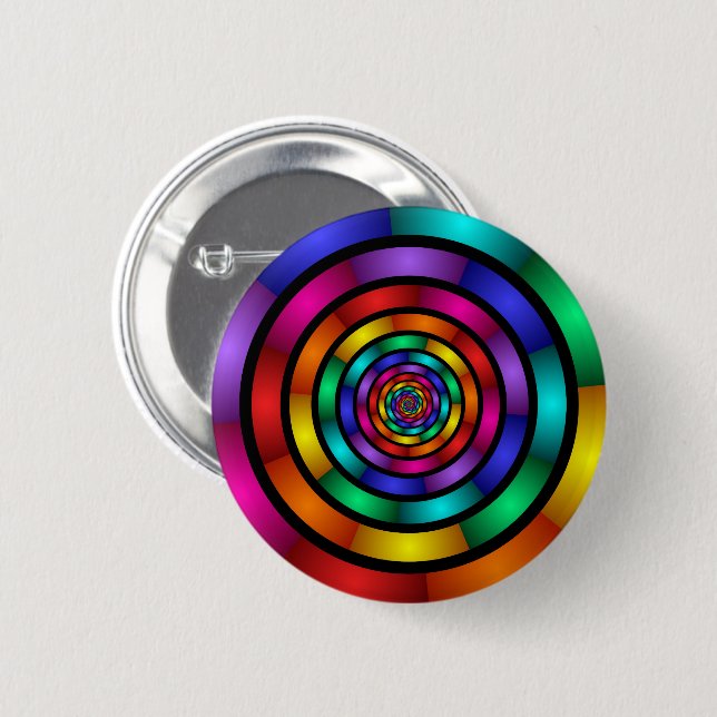 Macaron Rond 5 Cm Arrondi et psychédélique coloré Art moderne fracta (Devant & derrière)