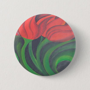 Macaron Rond 5 Cm Art Abstrait des Tulipes rouges