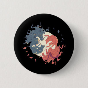 Macaron Rond 5 Cm Art animal Yin Yang, loups spirituels