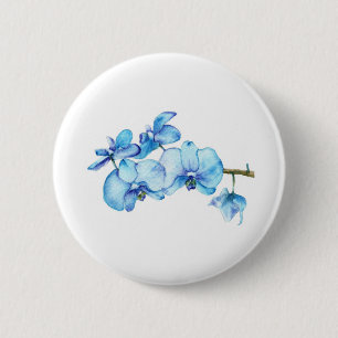 Macaron Rond 5 Cm Art botanique de l'orchidée bleue