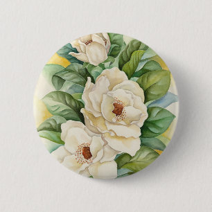 Macaron Rond 5 Cm Art d'aquarelle de fleur de magnolia - multi