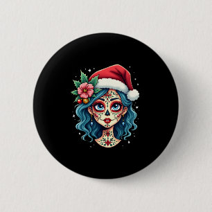 Macaron Rond 5 Cm Art de crâne de sucre de Noël Femme Chapeau de Pèr