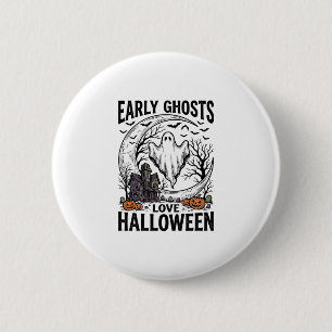 Macaron Rond 5 Cm Art de gravure de fantôme de Halloween vintage de 
