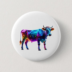Macaron Rond 5 Cm Art de la vache néon coloré - Vache brillante vibr