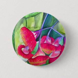 Macaron Rond 5 Cm Art de l'aquarelle australienne à fleurs rouges