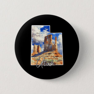 Macaron Rond 5 Cm art de paysage à l'aquarelle de l'Utah pour les am