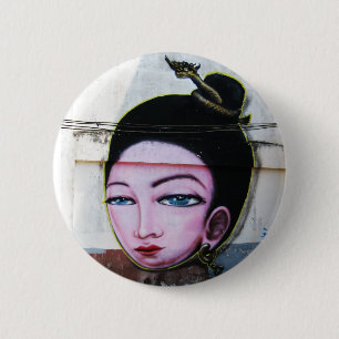 Macaron Rond 5 Cm Art de rue Lady Lao Graffiti