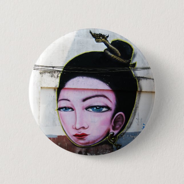 Macaron Rond 5 Cm Art de rue Lady Lao Graffiti (Devant)
