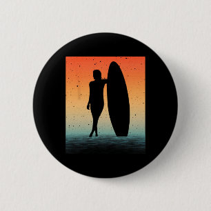 Macaron Rond 5 Cm Art de surfeur pour femmes filles planche de surf