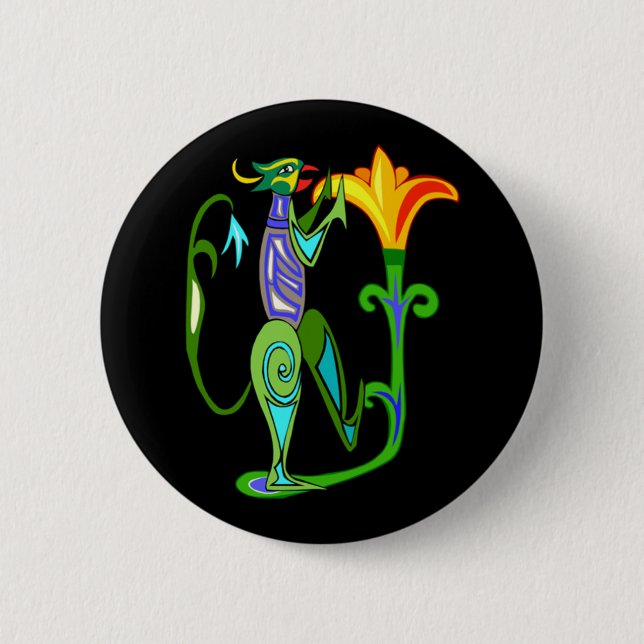 Macaron Rond 5 Cm Art Déco Égyptien Avec Bouton Fleur Lotus (Devant)