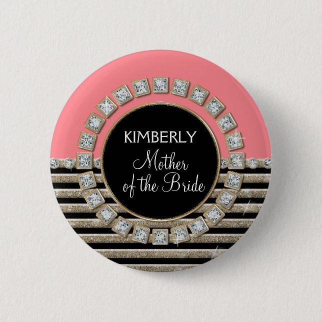 Macaron Rond 5 Cm Art Déco Moderne Horizontale Parties scintillant e (Devant)