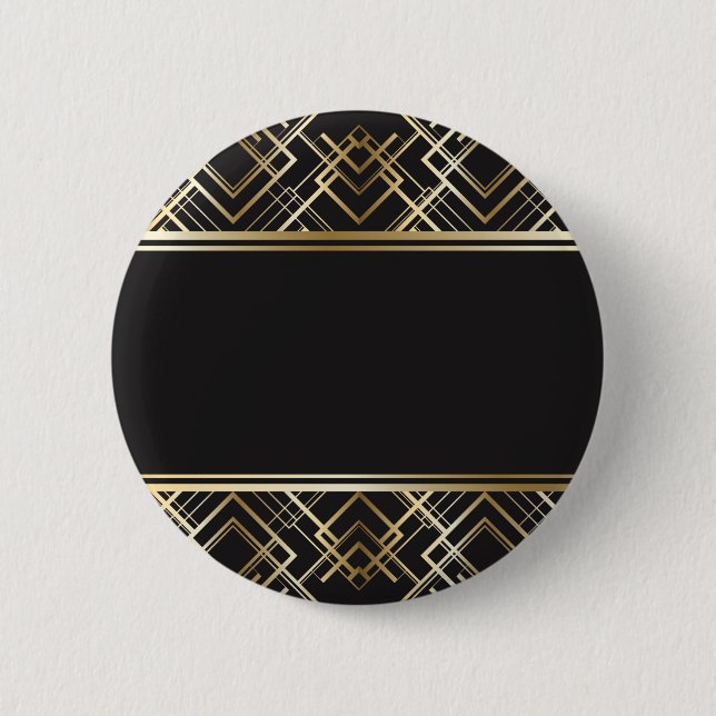 Macaron Rond 5 Cm Art déco, noir, or, élégant, chic, monogramme (Devant)