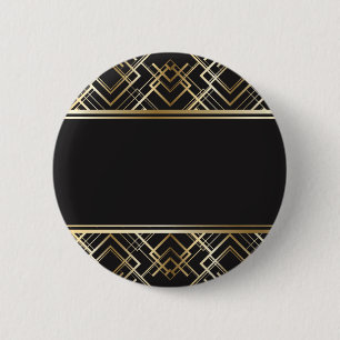 Macaron Rond 5 Cm Art déco, noir, or, élégant, chic, monogramme