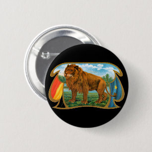 Macaron Rond 5 Cm Art d'étiquette de cigare vintage, Lion, Roi de la