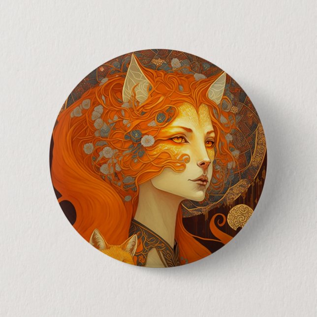 Macaron Rond 5 Cm Art d'Imaginaire féminin Fox (Devant)