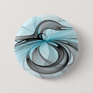 Macaron Rond 5 Cm Art fractal moderne gris anthracite abstrait bleu