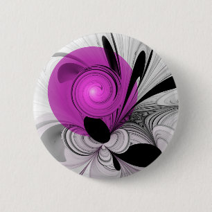 Macaron Rond 5 Cm Art fractal noir gris avec magenta