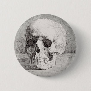 Macaron Rond 5 Cm Art graphique de crâne : conception d'encre minima