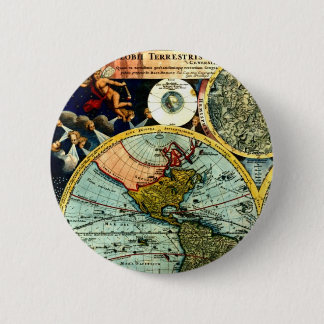 Macaron Rond 5 Cm Art historique de carte de globe vintage antique
