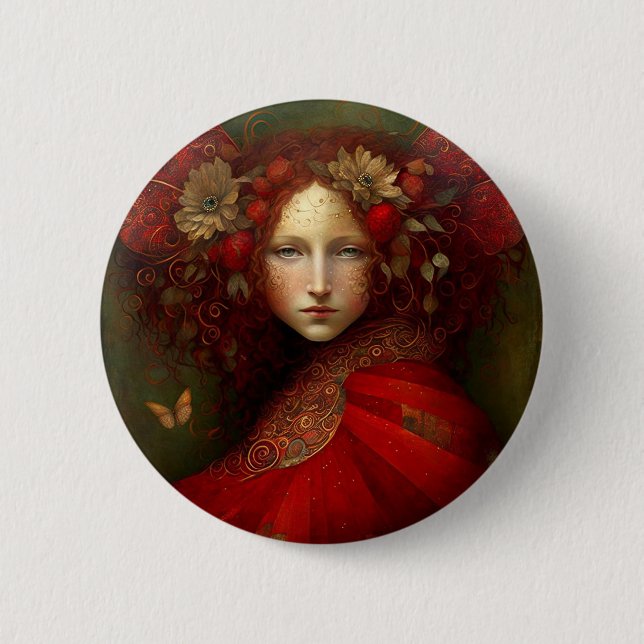 Macaron Rond 5 Cm Art Imaginaire Fairy Rouge (Devant)