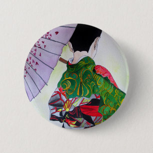 Macaron Rond 5 Cm Art japonais Geisha avec kimono et parapluie