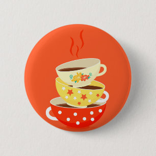 Macaron Rond 5 Cm Art lunatique vintage de tasses de thé de rétro