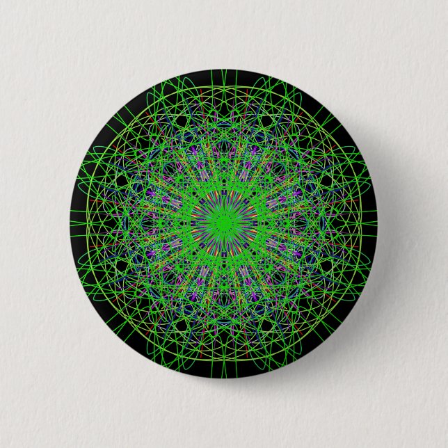 Macaron Rond 5 Cm Art noir vert de mandala de kaléidoscope (Devant)