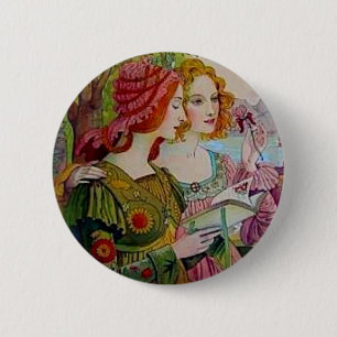 Macaron Rond 5 Cm Art Nouveau Femmes avec livre