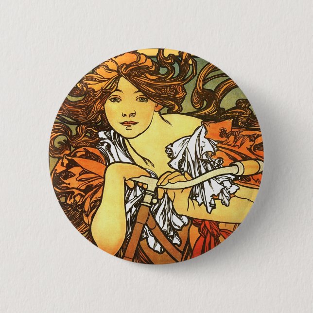 Macaron Rond 5 Cm Art Nouveau Vélo Mucha Art (Devant)