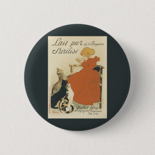 Macaron Rond 5 Cm Art Nouveau victorien vintage, Fille avec chats au