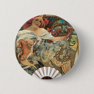 Macaron Rond 5 Cm Art nouveau victorien vintage par Alphonse Mucha