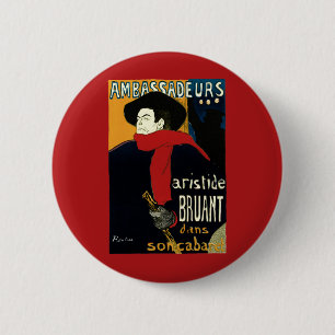 Macaron Rond 5 Cm Art Nouveau vintage Ambassadeurs, Toulouse Lautrec