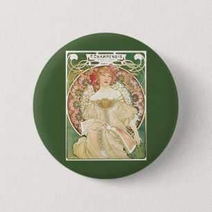 Macaron Rond 5 Cm Art Nouveau vintage, Champenois par Alphonse Mucha