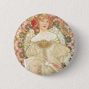 Macaron Rond 5 Cm Art Nouveau vintage, Champenois par Alphonse Mucha