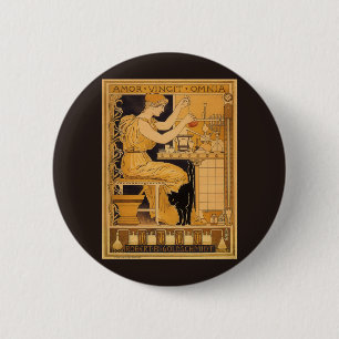 Macaron Rond 5 Cm Art Nouveau vintage, l'amour conquiert tous les sc