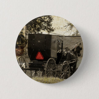 Macaron Rond 5 Cm Art numérique de carte postale Amish Horse et Bugg