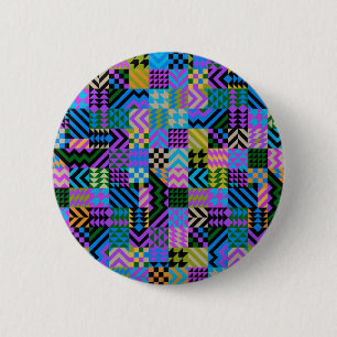 Macaron Rond 5 Cm Art populaire tribal - Bleu